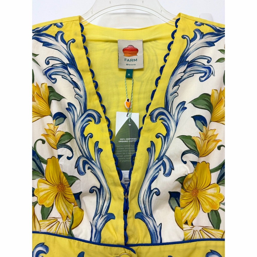 NWT Farm Rio Sicily Scarf Lemon Print Maxi Dress Yellow Fruit Flutter Sleeve M - Picture 5 of 12